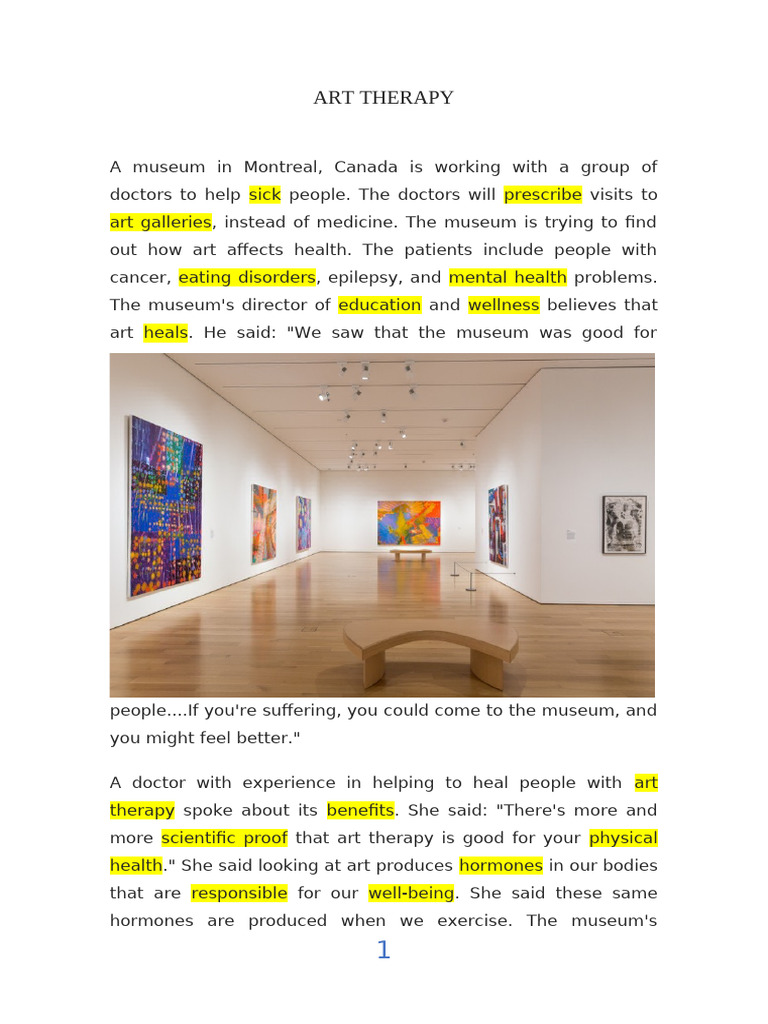 4x Art Therapy Reading Comprehension and Speaking Exercise 153329 | PDF ...