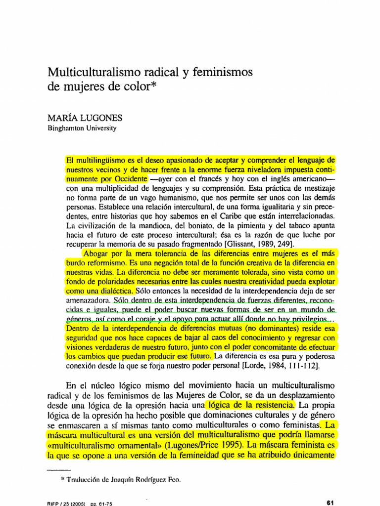 Multiculturalismo y Feminismos de Color | PDF | Interseccionalidad | Mujer