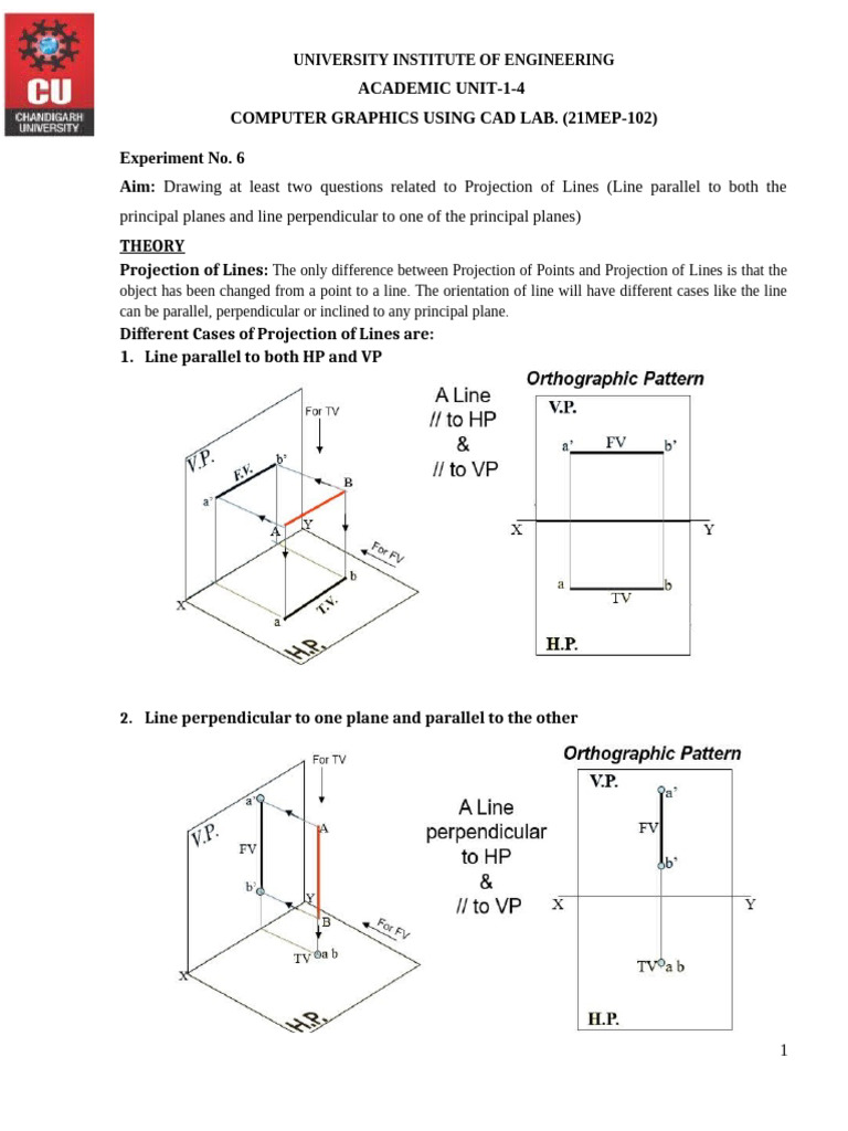 Projection of Lines in CAD Lab | PDF