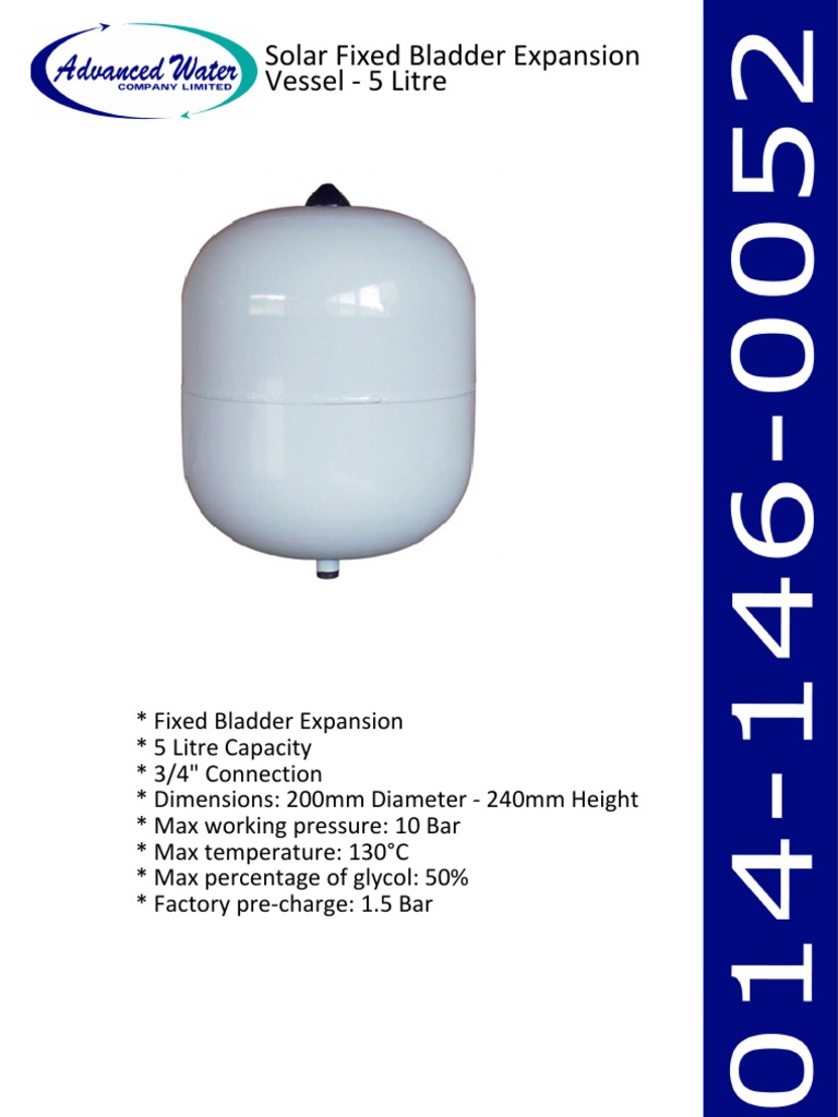 Solar Fixed Bladder Expansion Vessel 5 Litre PDF