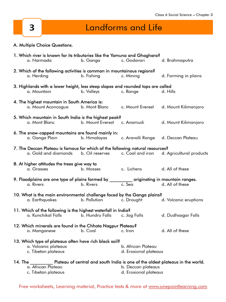 Chapter 3 Landforms and Life Worksheet | PDF | Plateau | Mountains