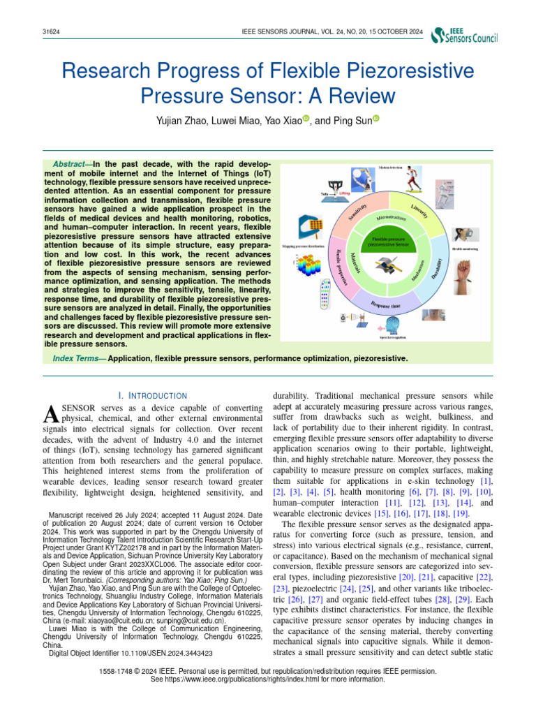 Research Progress of Flexible Piezoresistive Pressure Sensor A Review ...