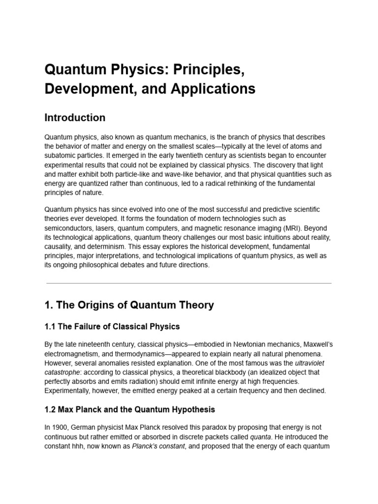 Quantum Physics - Principles, Development, and Applications | PDF ...