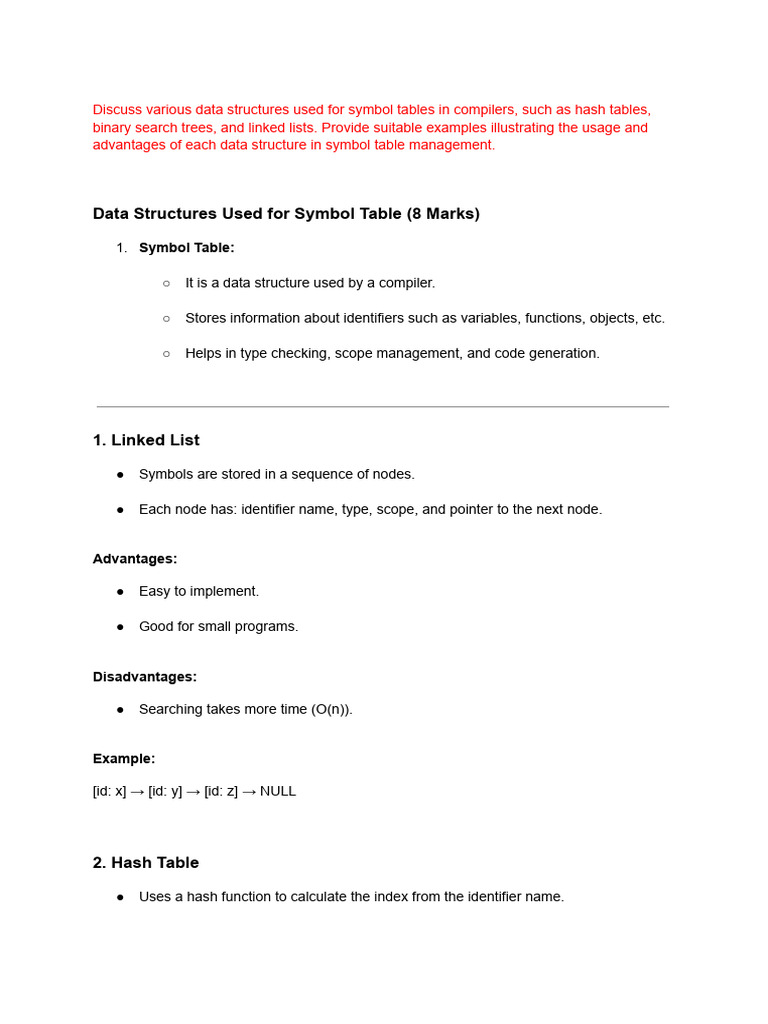 Data Structures for Symbol Tables in Compilers | PDF | Parsing ...