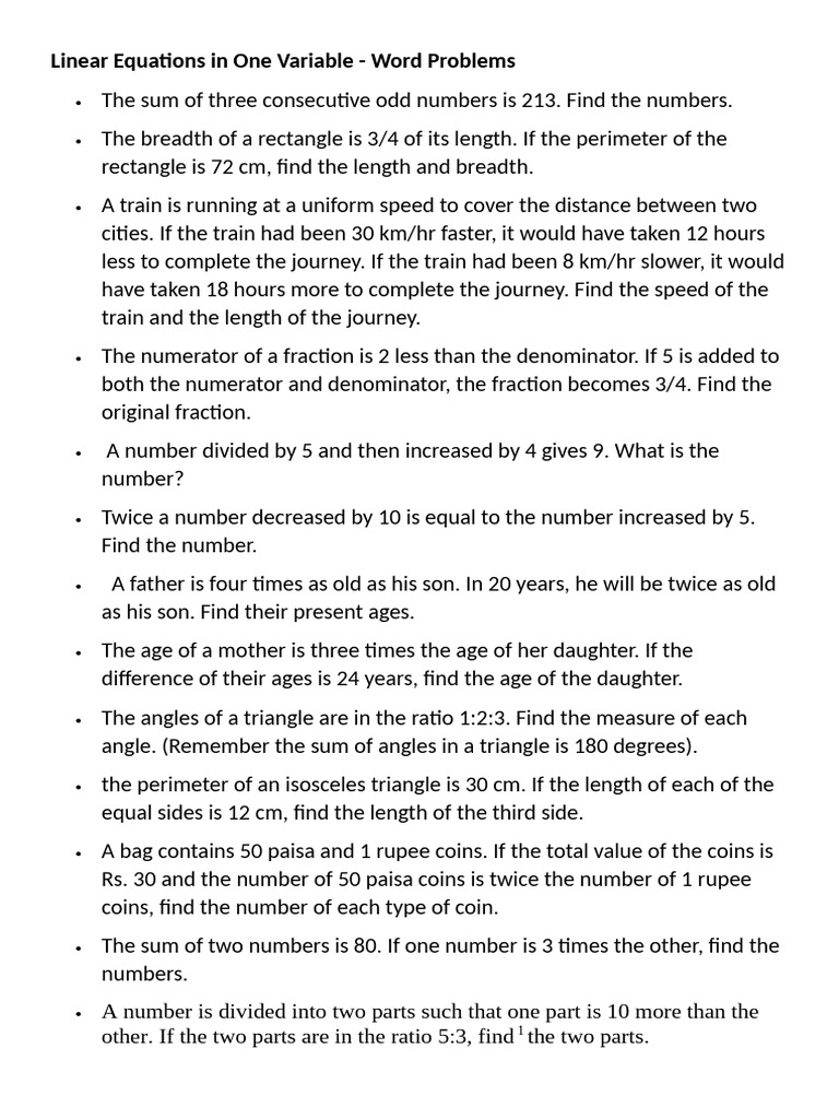 Linear Equations Word Problems Solutions | PDF