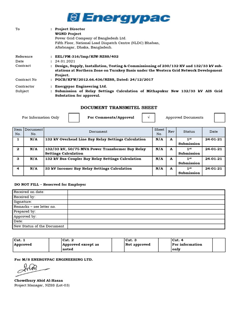 Relay Settings Calculation Submission | PDF | Electric Power ...