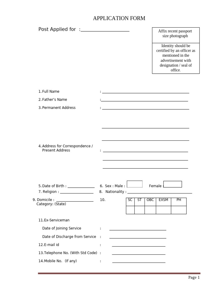 Job Application Form Template | PDF
