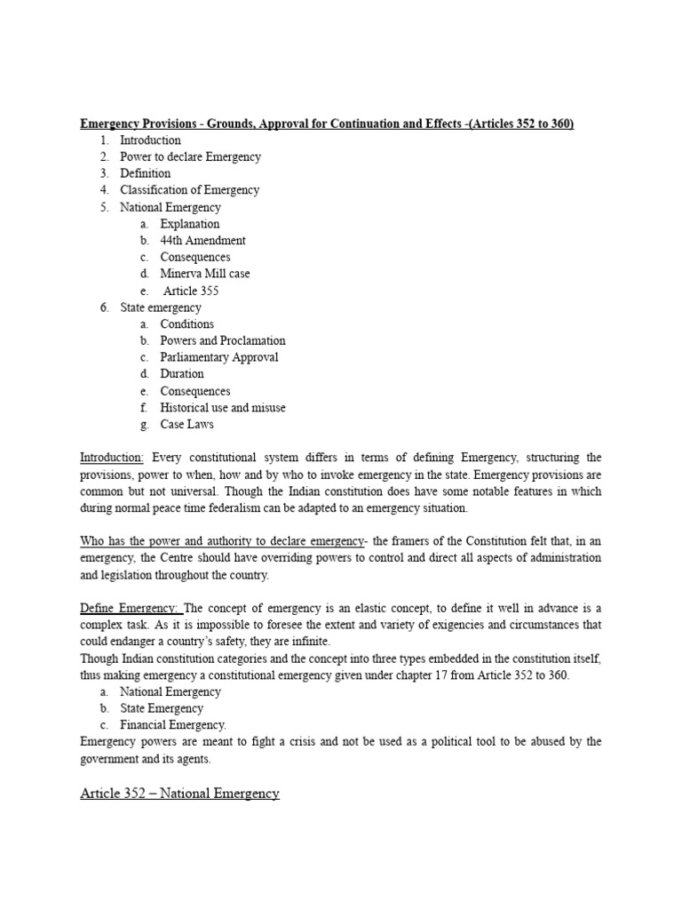 Notes - Emergency Provisions | PDF | State Of Emergency | Justice
