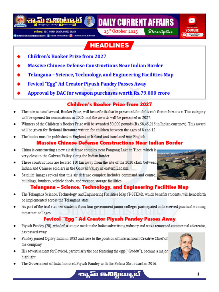 25th October - 2025 Daily Current Affairs (EM) | PDF | Military