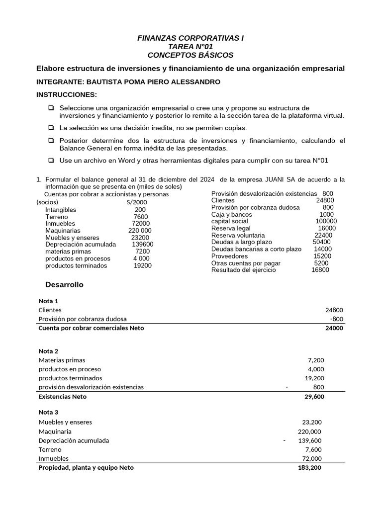 Estructura Financiera de JUANI SA | PDF | Sector privado | Hoja de balance