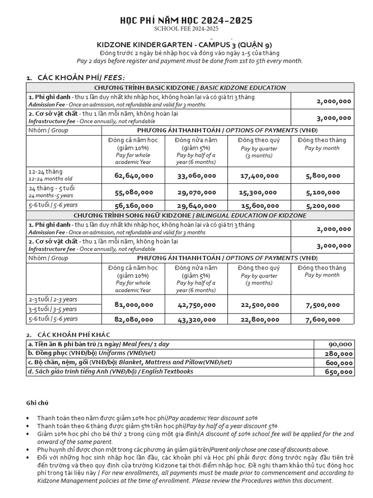 Kidzone School Fees 2023-2024 Guide | PDF | Tuition Payments | Payments