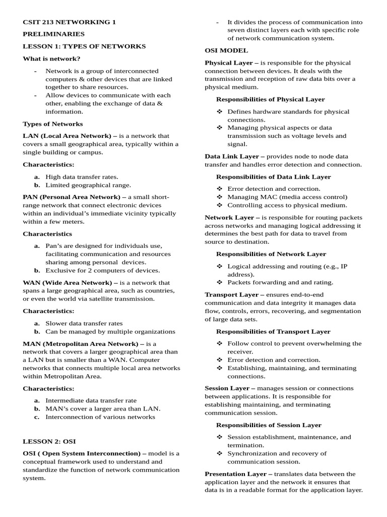 Networking Fundamentals for CSIT 213 | PDF | Computer Network | Osi Model