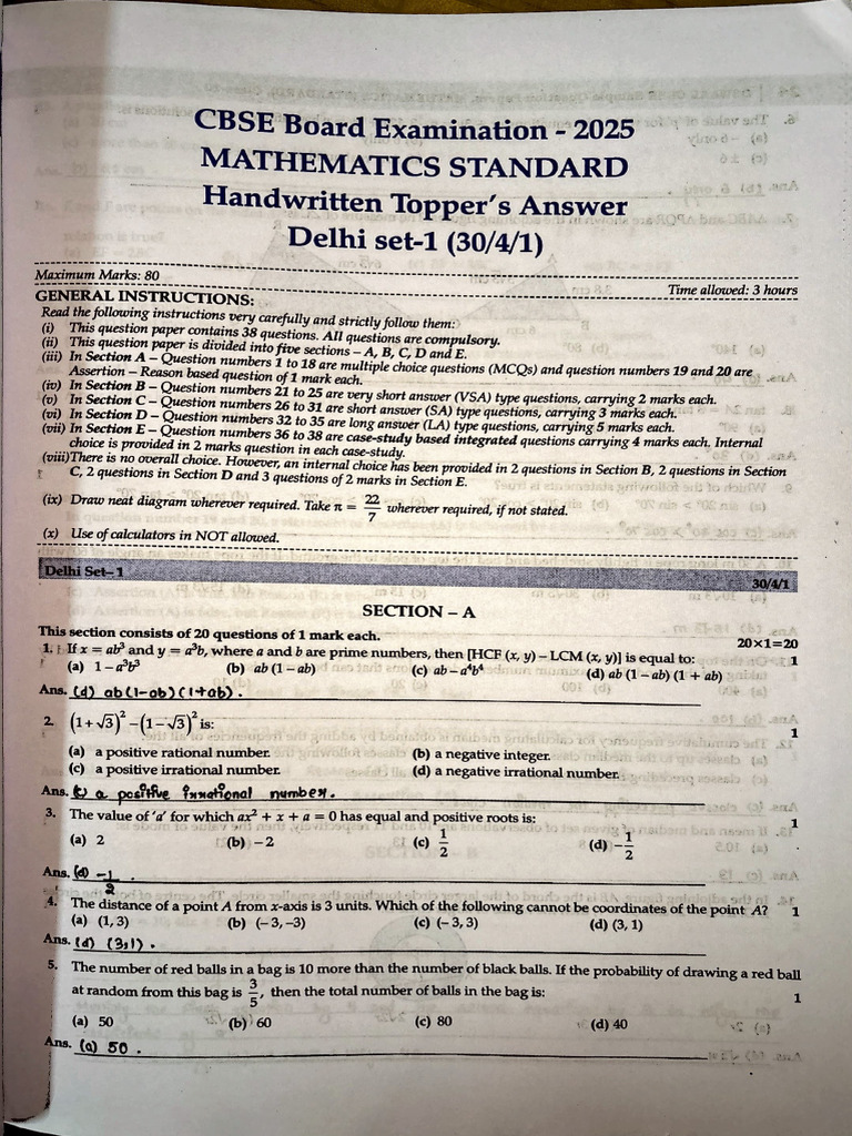 Math Topper's Answer Sheet | PDF