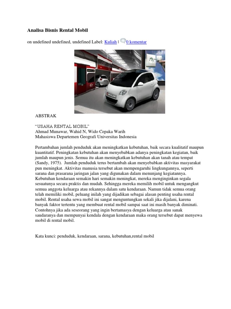 Analisa Bisnis Rental Mobil