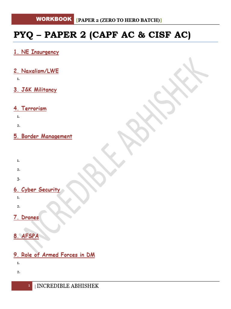 Pyq - Paper 2 (Capf Ac & Cisf Ac) : Workbook | PDF | National Security ...