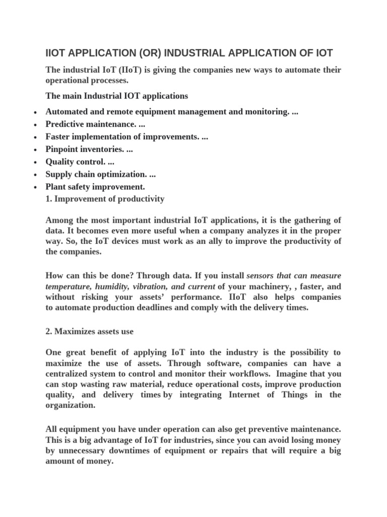 Industrial IoT Applications and Benefits | PDF | Internet Of Things ...