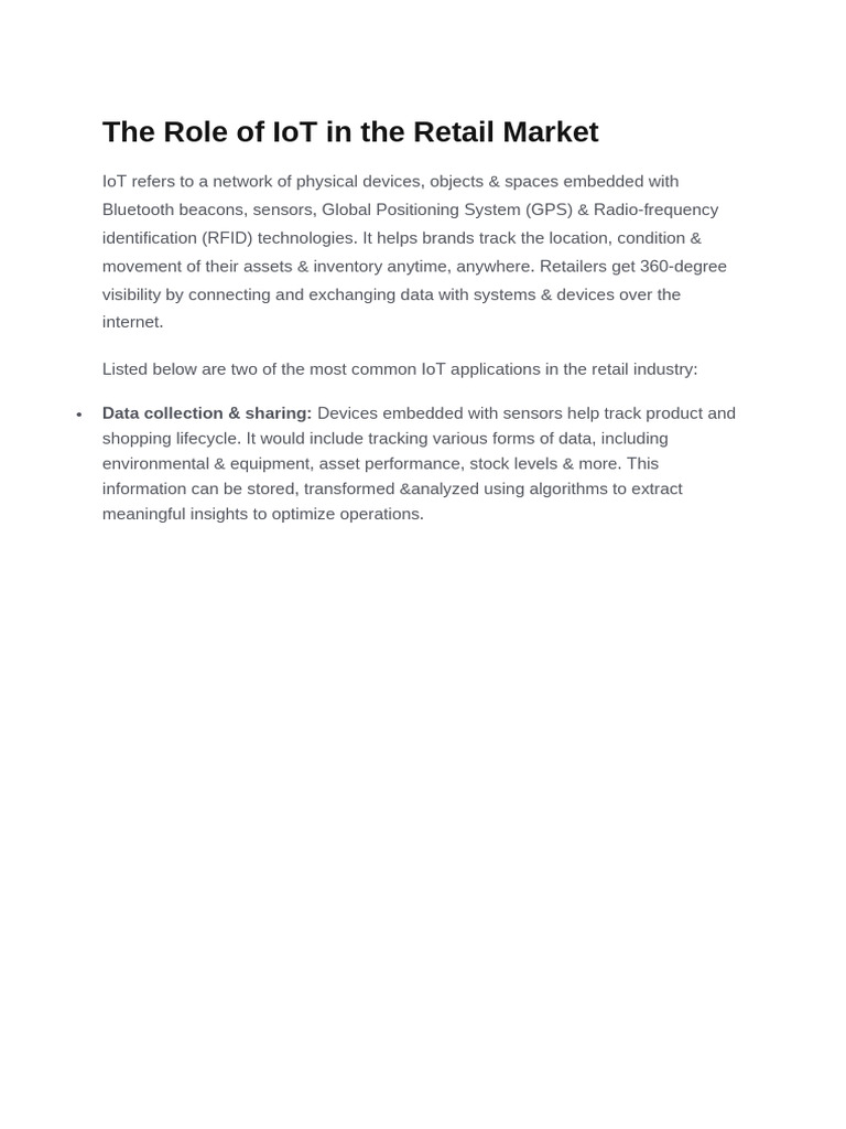The Role of IoT in The Retail Market | PDF