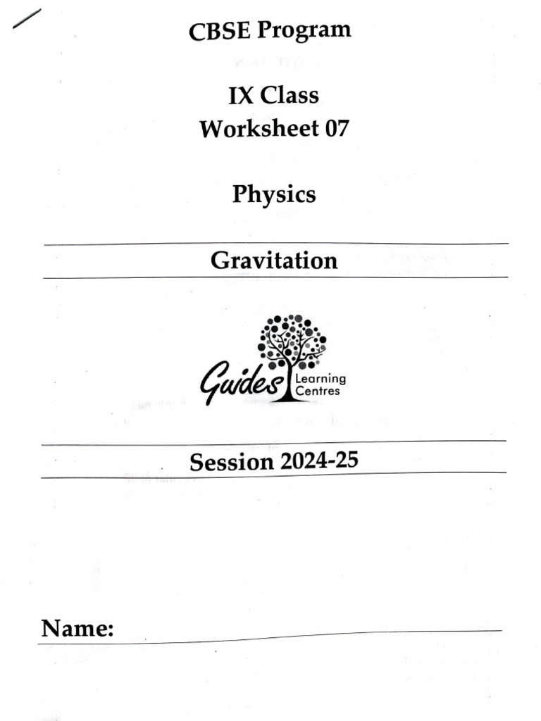 CBSE IX Physics Worksheet on Gravitation | PDF | Force | Newton's Law ...