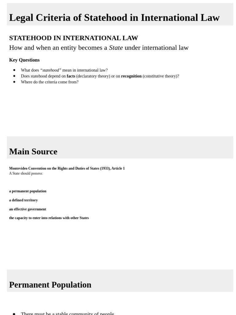 Criteria for Statehood in International Law | PDF | International Law ...