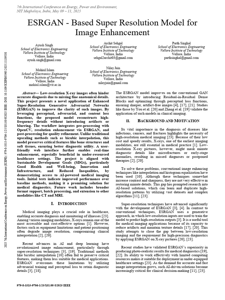 ESRGAN for X-ray Image Enhancement | PDF | Medical Imaging | Mean ...