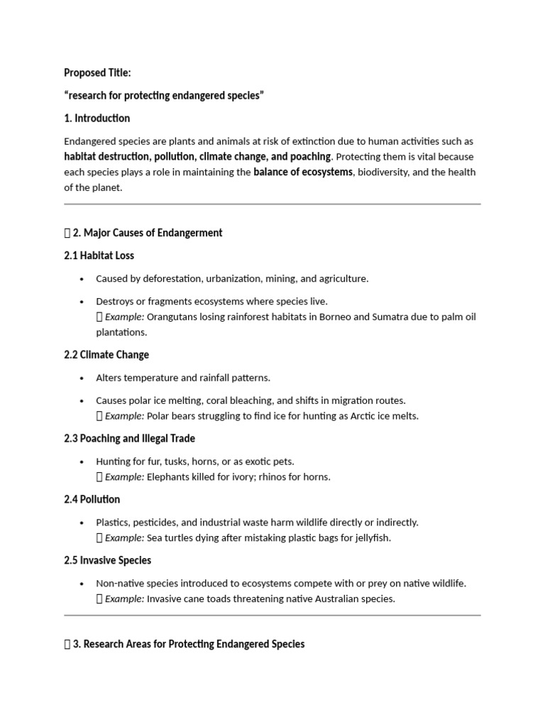 Research For Protecting Endangered Species | PDF | Endangered Species ...