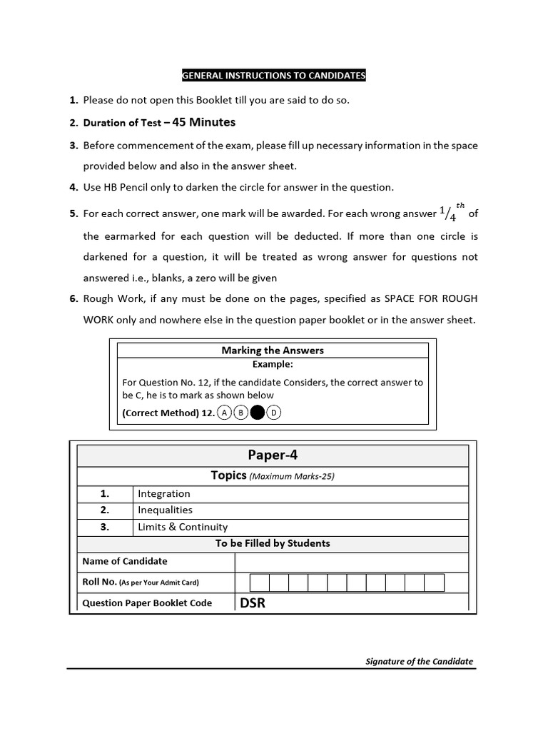 DSR Exam Instructions and Questions | PDF | Inequality (Mathematics ...