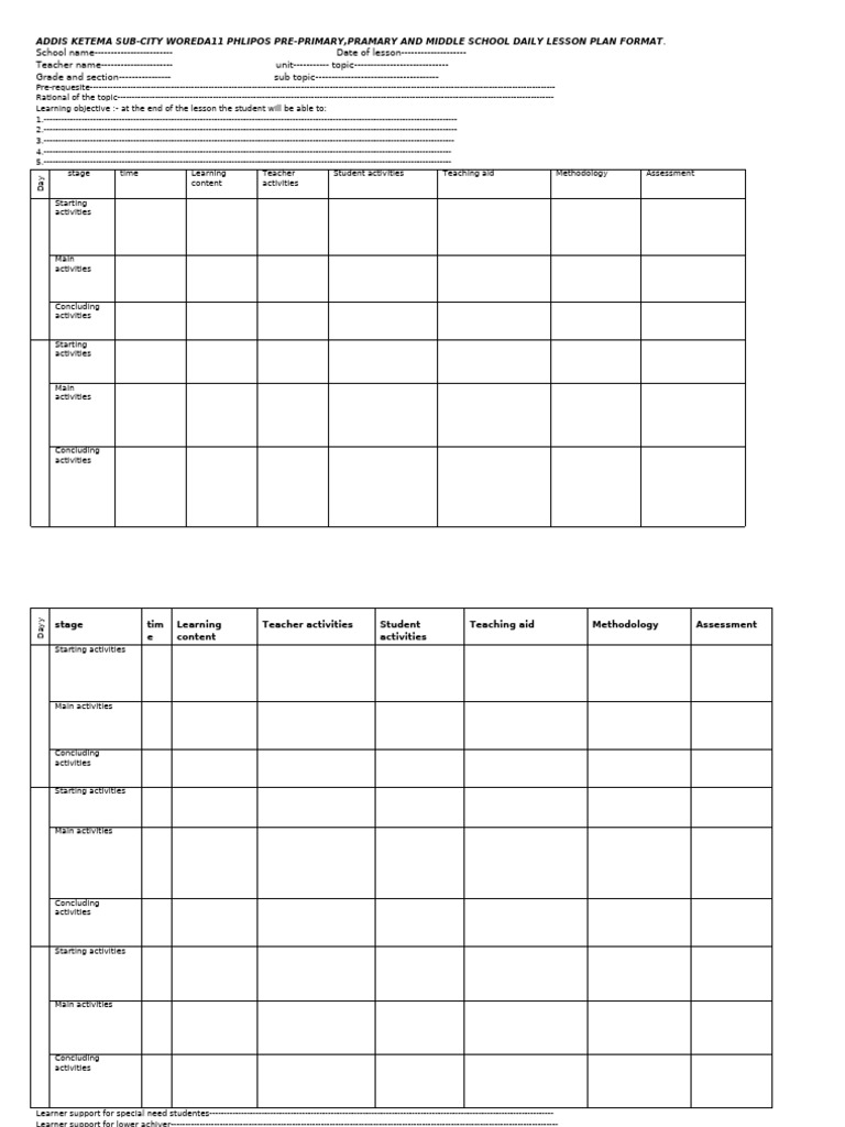 Daily Lesson Plan Format for Schools | PDF | Lesson Plan | Teachers