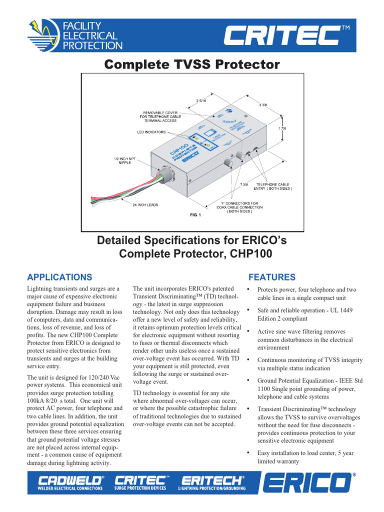 ERICO CHP100 Complete Protector Specs | PDF | Electrical Components ...