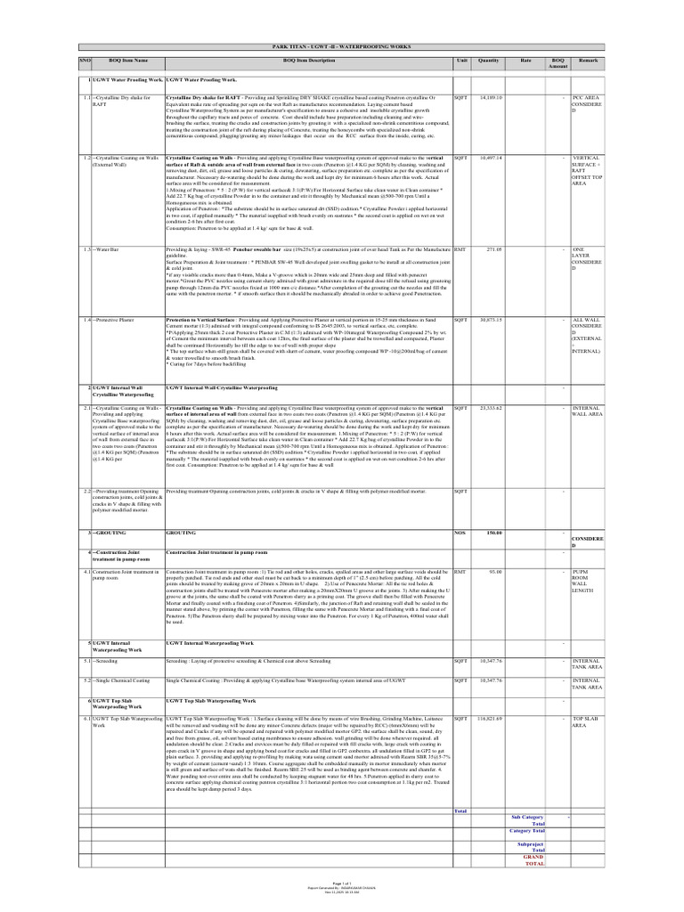 UGWT Waterproofing Work Specifications | PDF | Concrete | Mortar (Masonry)
