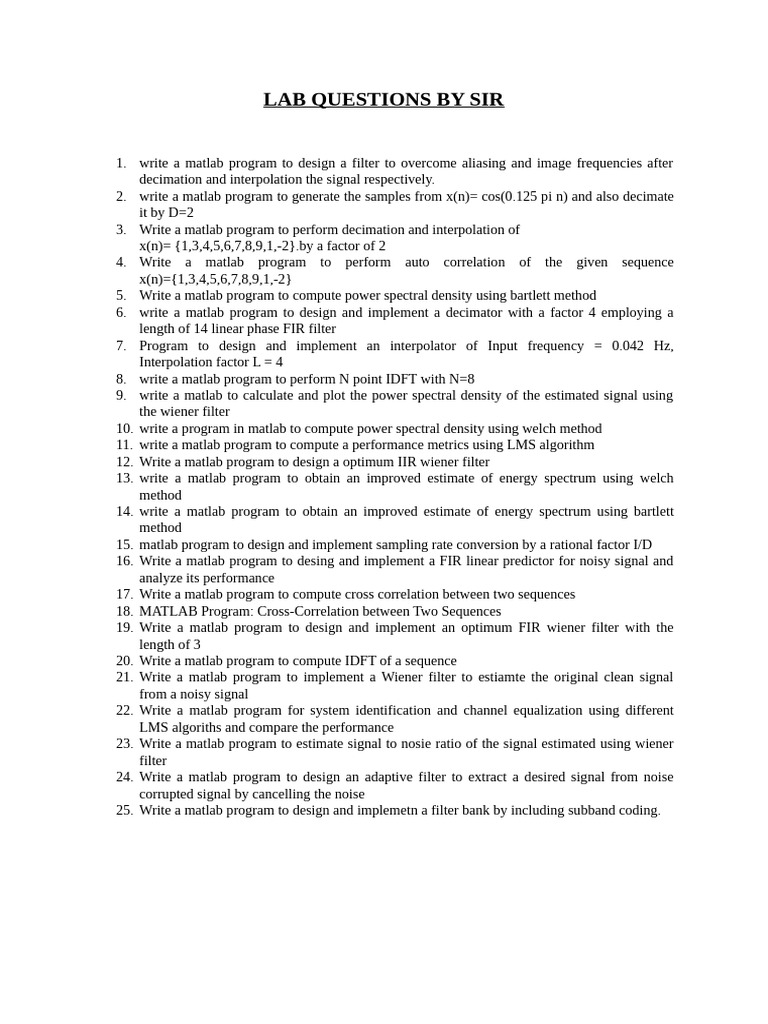 Lab Questions by Sir | PDF | Spectral Density | Discrete Fourier Transform