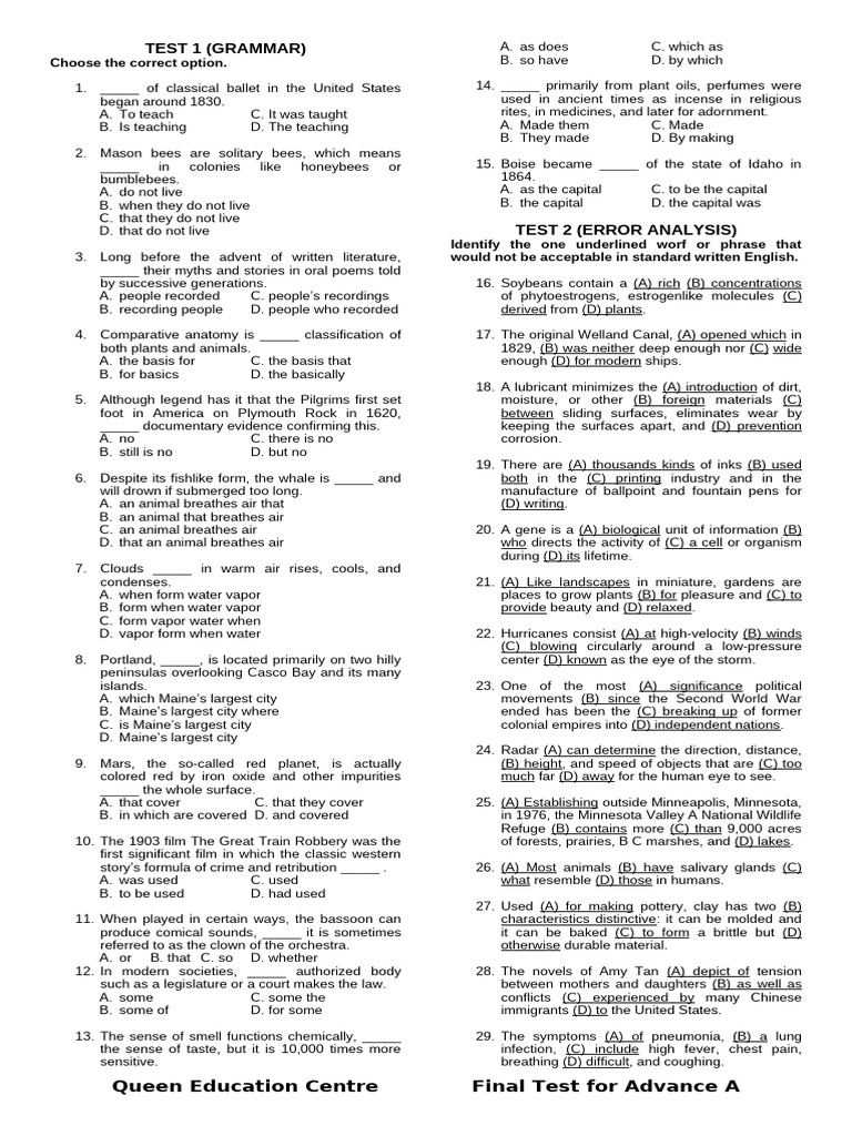 Final Test For Adv A | PDF | Planetary Core | Earth