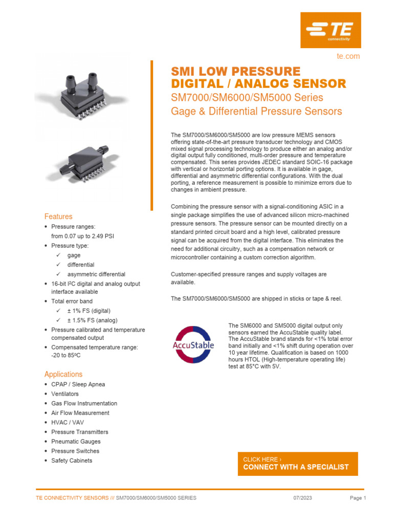 Low Pressure MEMS Sensors SM7000 Series | PDF | Computer Data ...