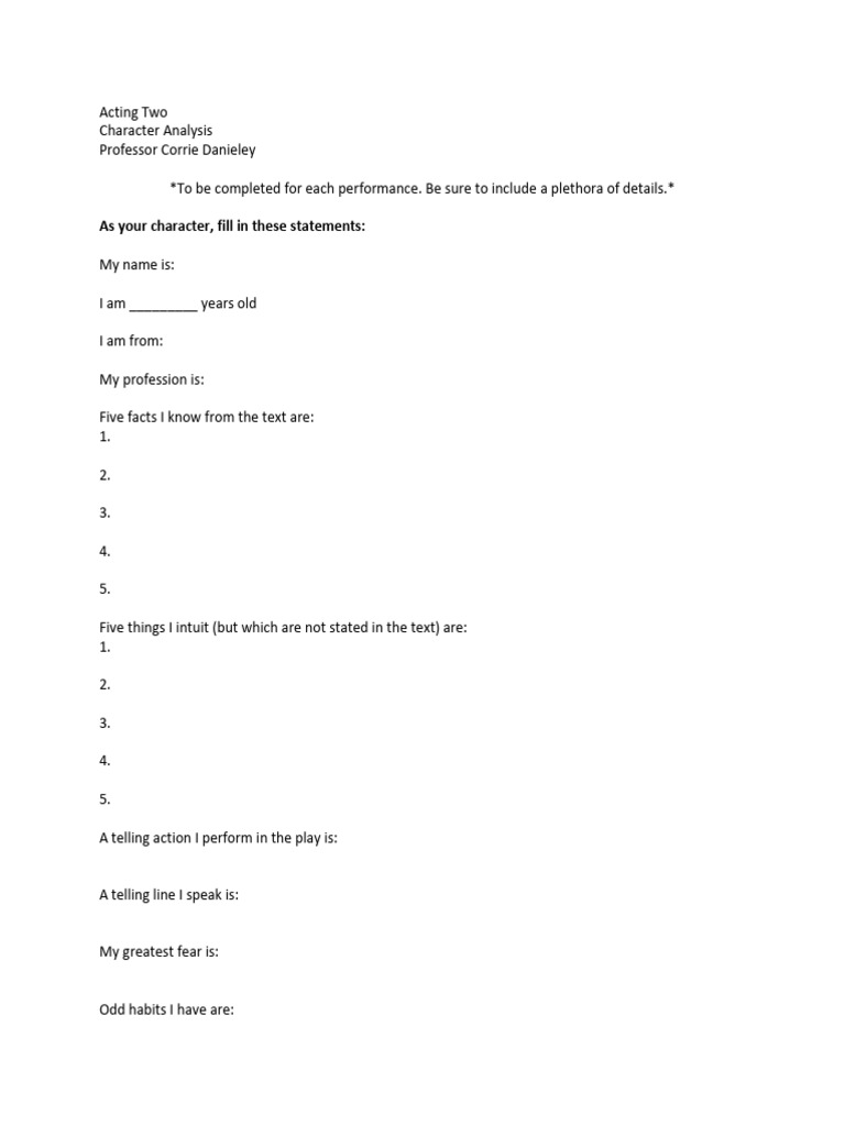 Character Analysis Template for Acting | PDF
