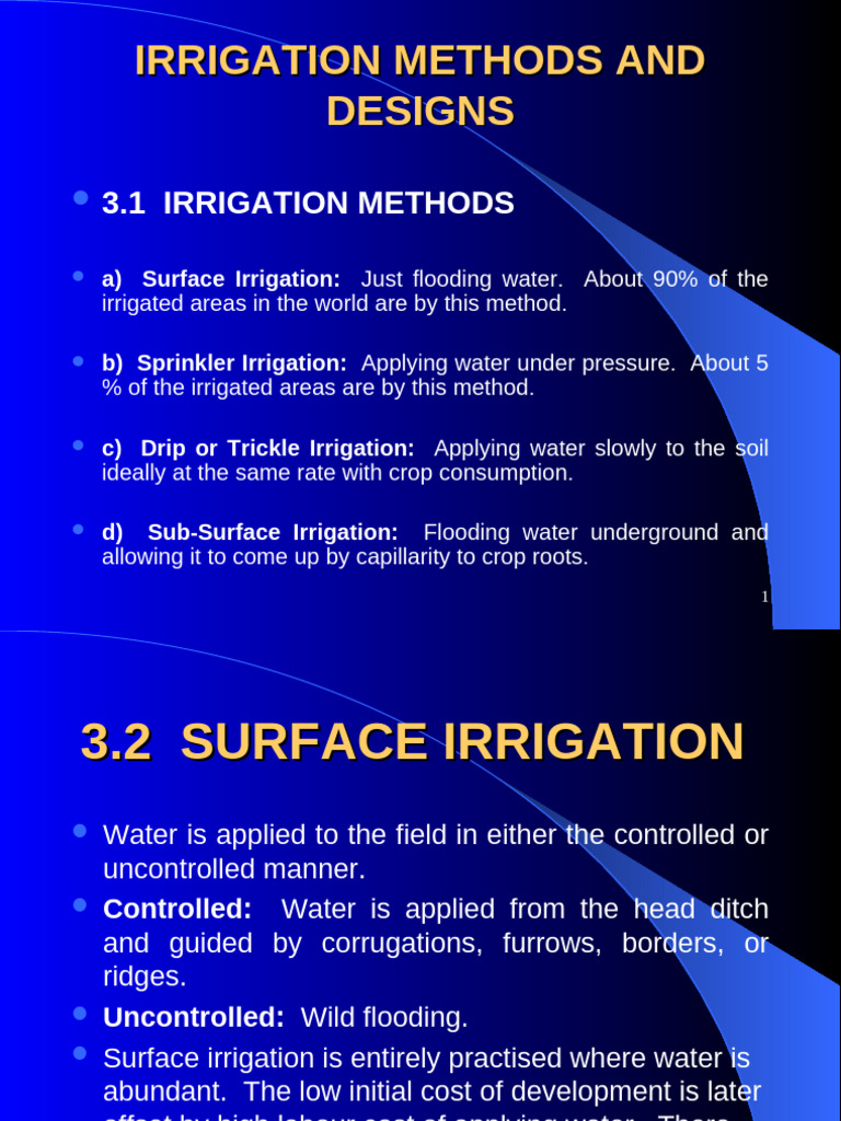Irrigation Methods and Designs Explained | PDF | Irrigation | Plough