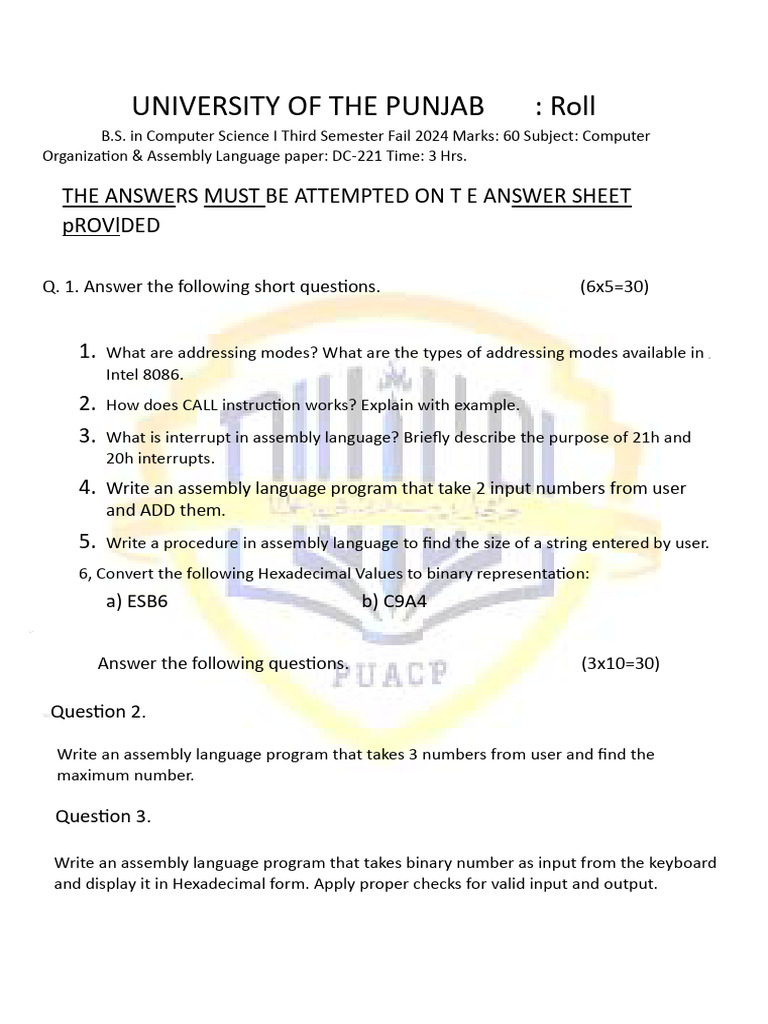Computer Organization Exam Questions | PDF