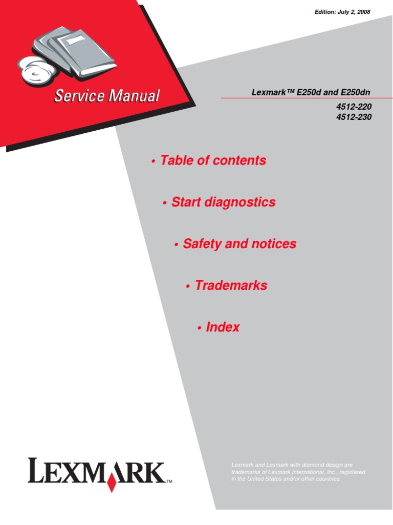 Lexmark e250d Service Manual 0673db2 | Printer (Computing) | Implied  Warranty