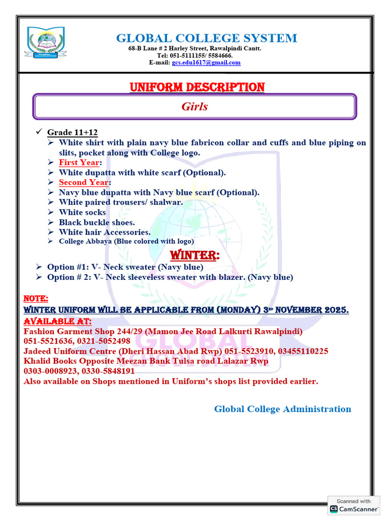 Global College Uniform Guidelines 2025 | PDF