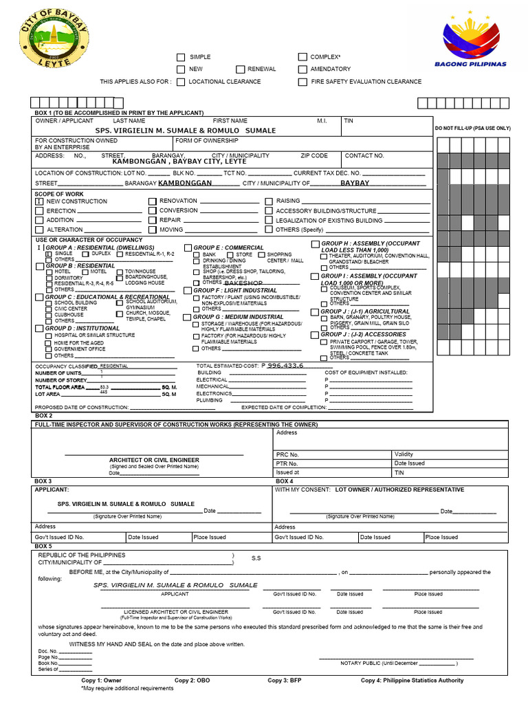 Unified Application for Bldg Permit Dpwh | PDF