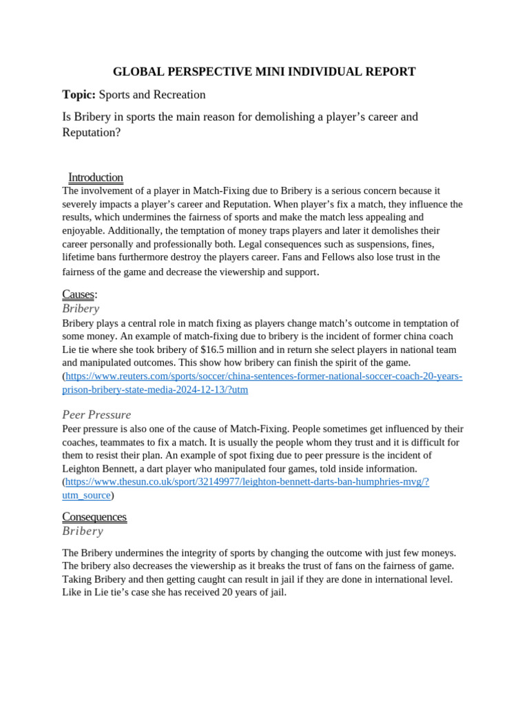 Global Perspective Mini Individual Report | PDF | Misconduct | Justice