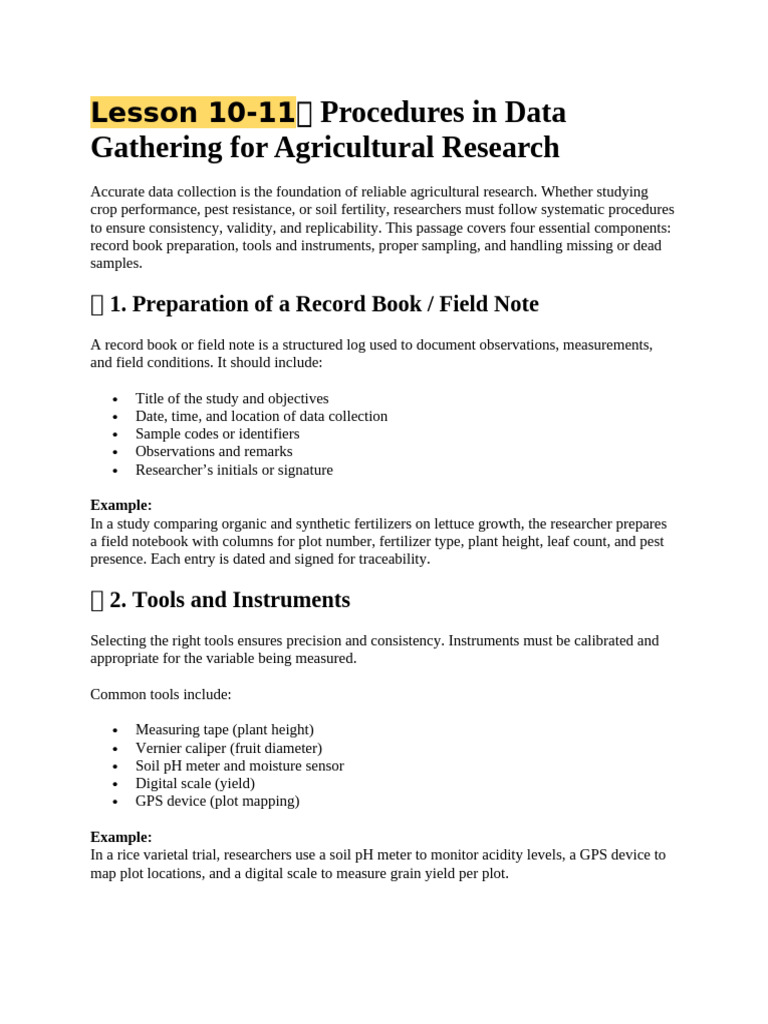 Lesson 10 11 Lecture and Worksheets | PDF | Sampling (Statistics) | Soil