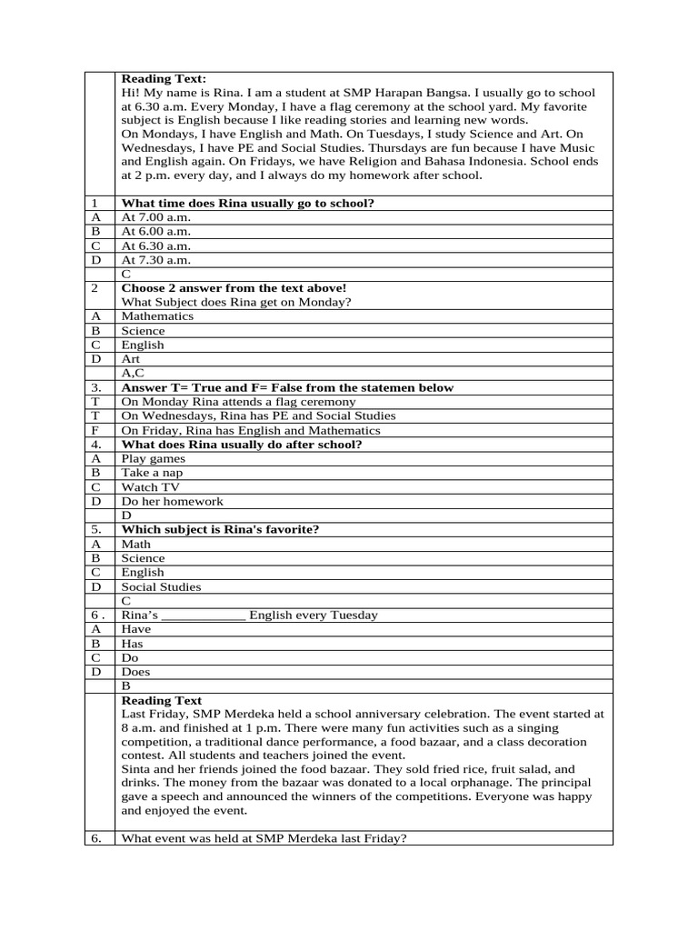 Soal PAT 2425 English 7 | PDF | Libraries