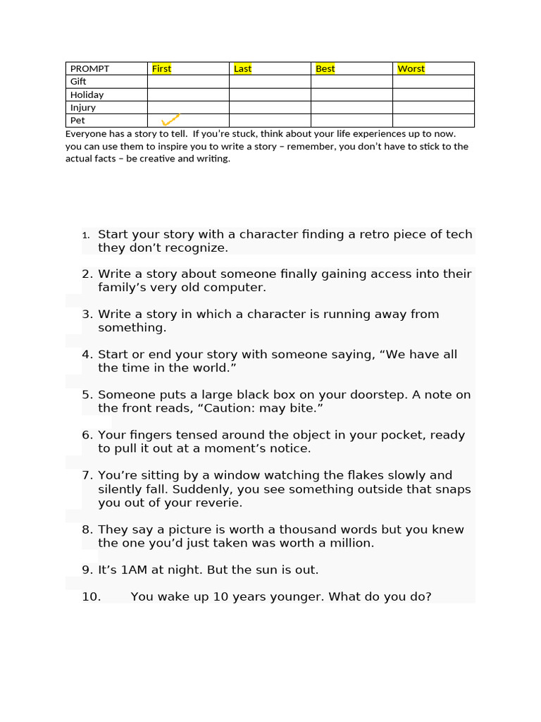 Additional Writing Promps | PDF