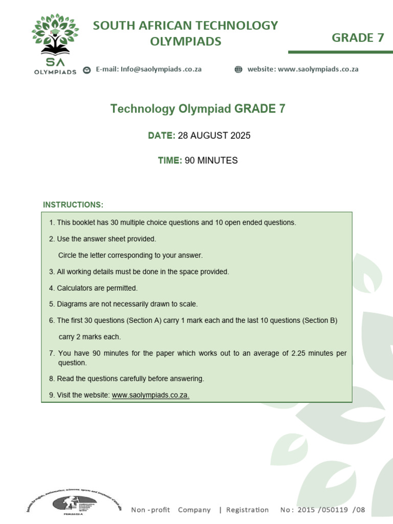 Grade 7 Technology Olympiad 2025 Exam | PDF | Liquids | Lever