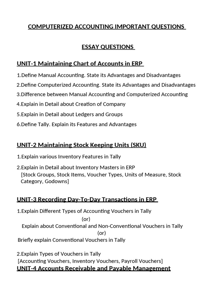 Computerized Accounting Key Questions | PDF | Bookkeeping | Business ...
