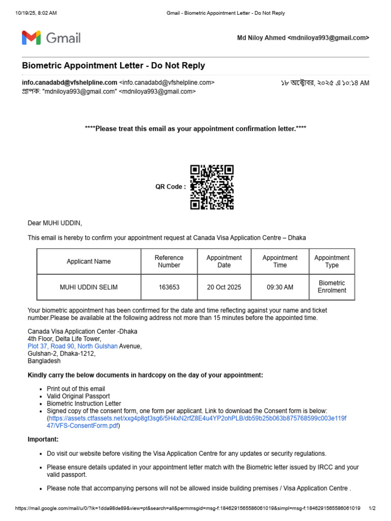 Gmail - Biometric Appointment Letter - Do Not Reply | PDF | Government ...