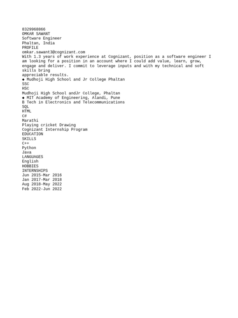 Software Engineer Resume - Omkar Sawant | PDF