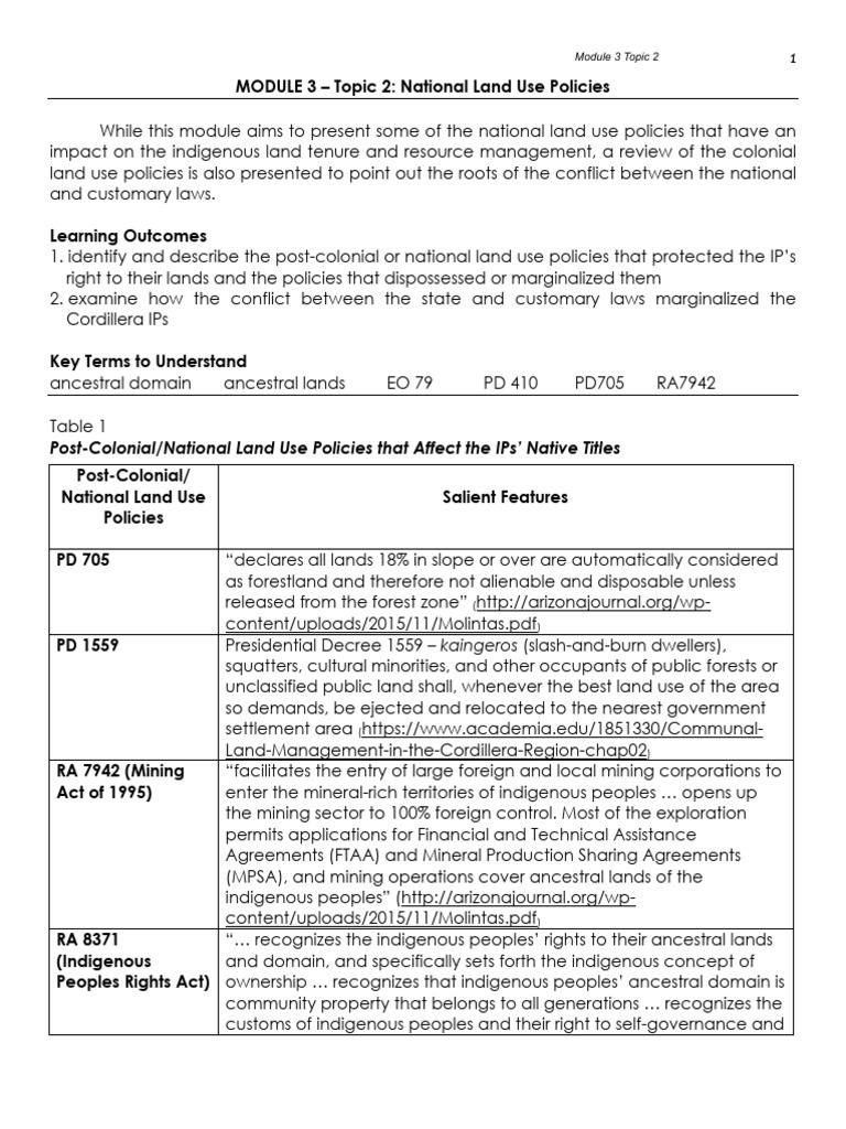 National Land Use Policies Impacting IPs | PDF | Indigenous Peoples ...