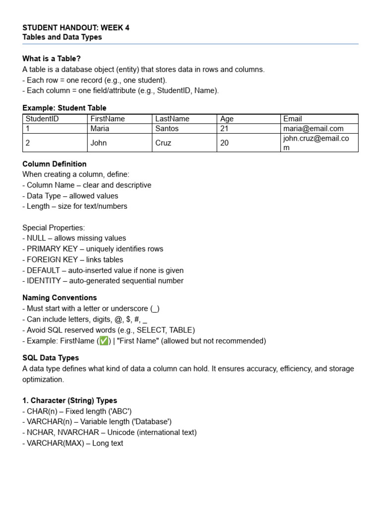 Understanding Tables and Data Types | PDF | Information Retrieval | Data