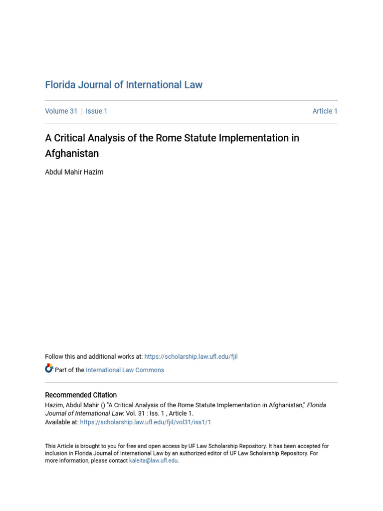 A Critical Analysis of The Rome Statute Implementation in Afghani | PDF ...