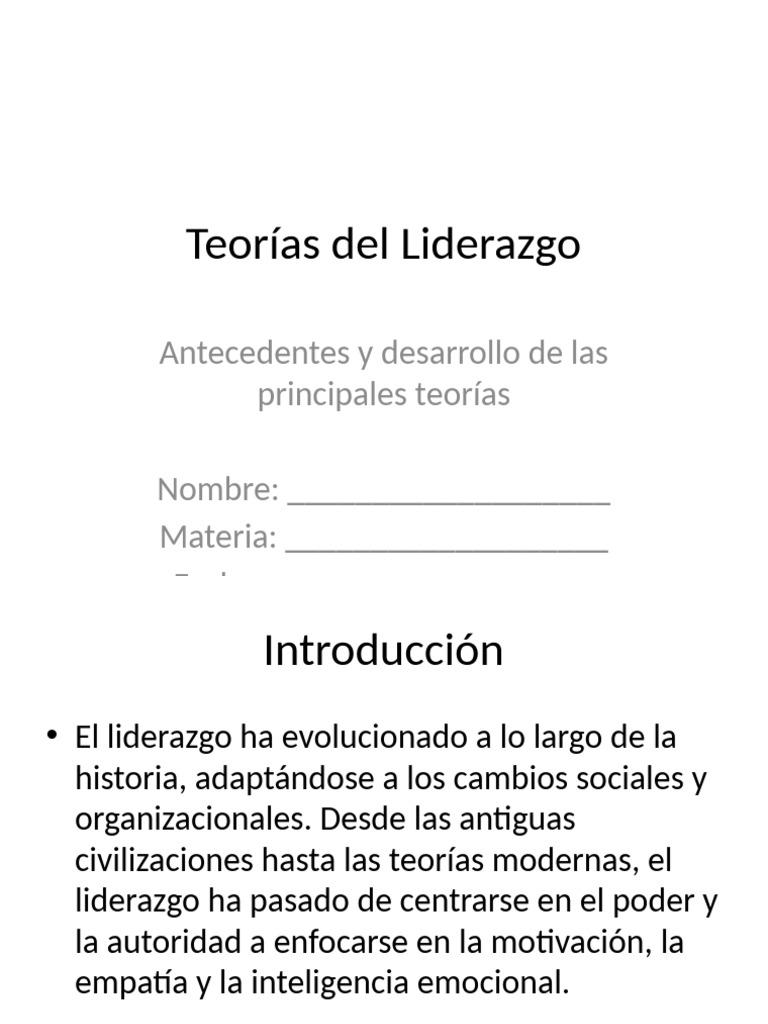 Teorías del Liderazgo a lo Largo del Tiempo | PDF | Liderazgo | Motivación